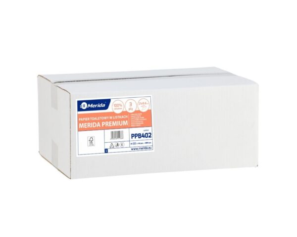 Papier toaletowy w listkach MERIDA PREMIUM, biały, trzywarstwowy, karton 4800 szt. listków