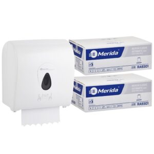 Mechaniczny podajnik ręczników MERIDA TOP szary za 100 zł netto przy zakupie 2 kartonów ręczników MERIDA CLASSIC AUTOMATIC RAB301 (12 x 250 m = 3 000 m, 12 500 listków)