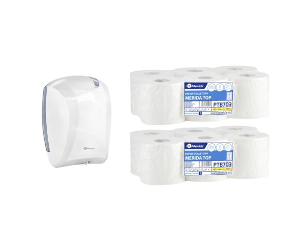 Pojemnik na papier toaletowy w listkach CENTER PULL biały za 75 zł netto przy zakupie 2 opakowań papieru MERIDA TOP PTB703 Pojemnik na papier toaletowy w listkach CENTER PULL biały za 75 zł netto przy zakupie 2 opakowań papieru MERIDA TOP PTB703