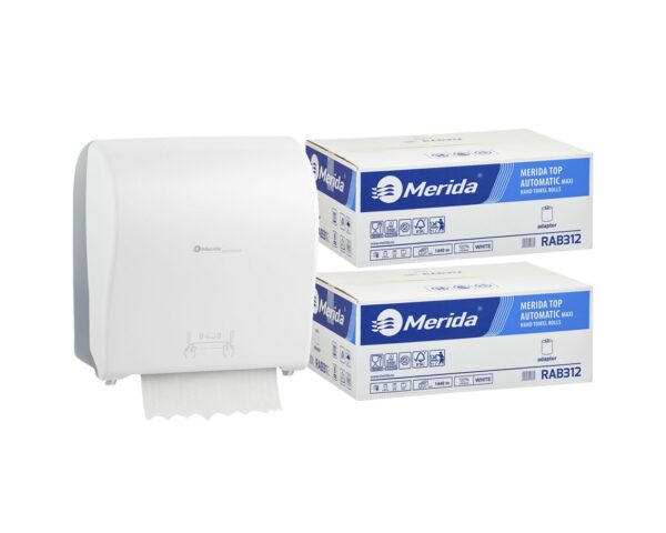Mechaniczny podajnik ręczników MERIDA SOLID CUT za 100 zł netto przy zakupie 2 kartonów ręczników MERIDA TOP AUTOMATIC RAB312 (12 x 240 m = 2 800 m, 10 656 listków) Mechaniczny podajnik ręczników MERIDA SOLID CUT za 100 zł netto przy zakupie 2 kartonów ręczników MERIDA TOP AUTOMATIC RAB312 (12 x 240 m = 2 800 m, 10 656 listków)