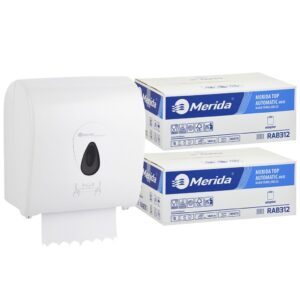 Mechaniczny podajnik ręczników MERIDA TOP szary za 100 zł netto przy zakupie 2 kartonów ręczników MERIDA TOP AUTOMATIC RAB312 (12 x 240 m = 2 800 m, 10 656 listków)