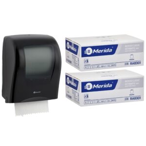 Mechaniczny podajnik ręczników MERIDA ONE czarny za 125 zł netto przy zakupie 2 kartonów ręczników MERIDA CLASSIC AUTOMATIC RAB301 (12 x 250 m = 3 000 m, 11 760 listków)