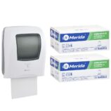 Automatyczny bezdotykowy podajnik ręczników MERIDA ONE biały za 250 zł netto przy zakupie 2 kartonów ręczników MERIDA OPTIMUM AUTOMATIC RAB302 (12 x 250 m = 3 000 m, 11 760 listków)