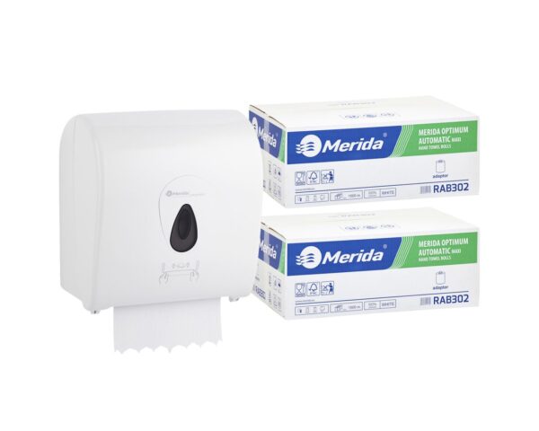 Mechaniczny podajnik ręczników MERIDA TOP szary za 100 zł netto przy zakupie 2 kartonów ręczników MERIDA OPTIMUM AUTOMATIC RAB302 (12 x 250 m = 3 000 m, 11 100 listków)