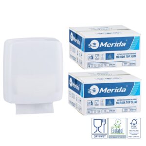 Pojemnik na ręczniki składane MERIDA HARMONY za 1 zł netto przy zakupie 2 kartonów ręczników składanych MERIDA TOP SLIM ECOLABEL VTB207 (2 x 2700 = 5 400 listków)