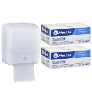 Mechaniczny podajnik ręczników MERIDA HARMONY za 100 zł netto przy zakupie 2 kartonów ręczników MERIDA TOP AUTOMATIC RAB312 (12 x 240 m = 2 800 m, 10 656 listków)