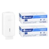 Pojemnik na papier toaletowy w listkach MERIDA ONE za 1 zł netto przy zakupie 2 kartonów papierów toaletowych MERIDA TOP PTB406 (18 000 listków)