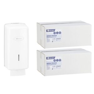 Pojemnik na papier toaletowy w listkach MERIDA ONE za 1 zł netto przy zakupie 2 kartonów papierów toaletowych MERIDA PREMIUM PPB401 (9 600 listków)