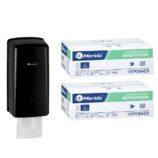 Pojemnik na papier toaletowy w listkach MERIDA ONE za 1 zł netto przy zakupie 2 kartonów papierów toaletowych MERIDA OPTIMUM POB403 (18 000 listków)