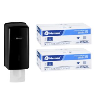 Pojemnik na papier toaletowy w listkach MERIDA ONE za 1 zł netto przy zakupie 2 kartonów papierów toaletowych MERIDA TOP PTB406 (18 000 listków)