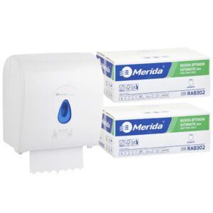 Mechaniczny podajnik ręczników MERIDA TOP niebieski za 100 zł netto przy zakupie 2 kartonów ręczników MERIDA OPTIMUM AUTOMATIC RAB302 (12 x 250 m = 3 000 m, 11 100 listków)
