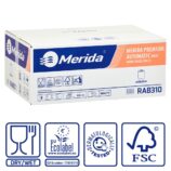 Ręczniki papierowe w roli z adaptorem MERIDA PREMIUM AUTOMATIC MAXI, białe, średnica 18,5 cm, długość 100 m, trzywarstwowe, karton 6 rolek, ECOLABEL