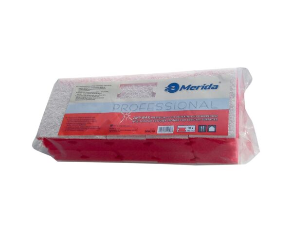 Zmywak profesjonalny nierysujący do delikatnych powierzchni, pianka czerwona, fibra biała, opakowanie 10 szt. Zmywak profesjonalny nierysujący do delikatnych powierzchni, pianka czerwona, fibra biała, opakowanie 10 szt.