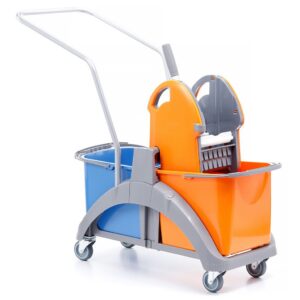 Wózek do sprzątania dwuwiadrowy z tworzywa sztucznego, dwa wiadra 20 l, prasa do mopów, TS2-0005