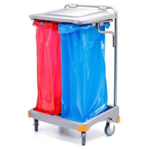 Wózek na odpady dwukomorowy, stelaż stal nierdzewna, 2 worki 70 l, TSO-0018
