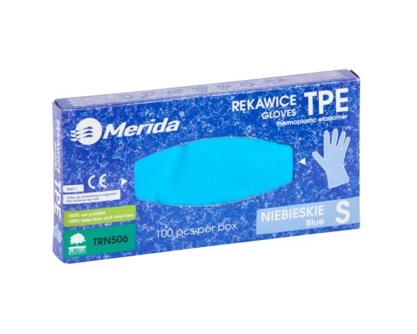 Rękawice elastomerowe TPE, niebieskie, rozmiar S, opakowanie 100 szt. Rękawice elastomerowe TPE, niebieskie, rozmiar S, opakowanie 100 szt.
