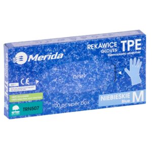 Rękawice elastomerowe TPE, niebieskie, rozmiar M, opakowanie 100 szt.