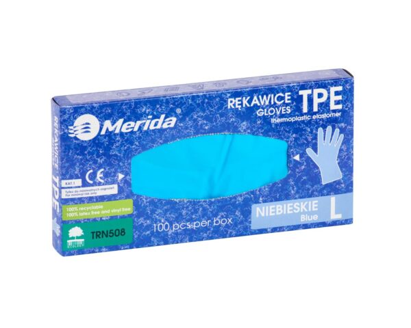 Rękawice elastomerowe TPE, niebieskie, rozmiar L, opakowanie 100 szt. Rękawice elastomerowe TPE, niebieskie, rozmiar L, opakowanie 100 szt.
