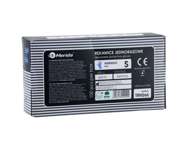Rękawice winylowo - nitrylowe, niebieskie, rozmiar S, opakowanie 100 szt. Rękawice winylowo - nitrylowe, niebieskie, rozmiar S, opakowanie 100 szt.