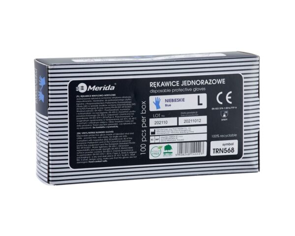 Rękawice winylowo - nitrylowe, niebieskie, rozmiar L, opakowanie 100 szt. Rękawice winylowo - nitrylowe, niebieskie, rozmiar L, opakowanie 100 szt.