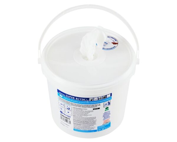 Chusteczki nasączone do czyszczenia powierzchni wodoodpornych MERIDA SUPER BŁYSK, wiadro 6 l, rolka 65 m, 260 listków Chusteczki nasączone do czyszczenia powierzchni wodoodpornych MERIDA SUPER BŁYSK, wiadro 6 l, rolka 65 m, 260 listków