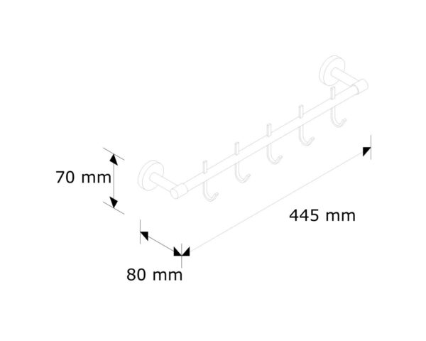 Drążek L400 mm z pięcioma haczykami Drążek L400 mm z pięcioma haczykami
