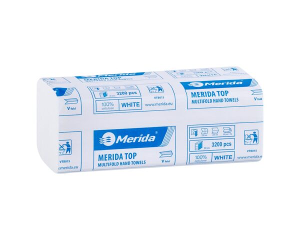 Ręczniki papierowe MERIDA TOP, białe, dwuwarstwowe, 3200 szt., ECOLABEL Ręczniki papierowe MERIDA TOP, białe, dwuwarstwowe, 3200 szt., ECOLABEL