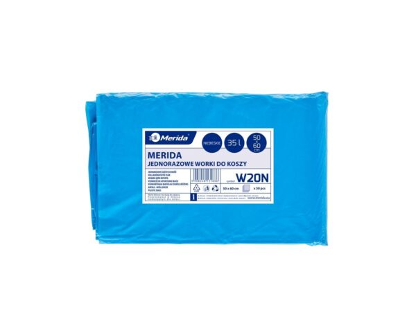 Worki na śmieci MERIDA CLASSIC, 50 x 60 cm, pojemność 35 l, paczka 50 szt., NIEBIESKIE, LDPE Worki na śmieci MERIDA CLASSIC, 50 x 60 cm, pojemność 35 l, paczka 50 szt., NIEBIESKIE, LDPE