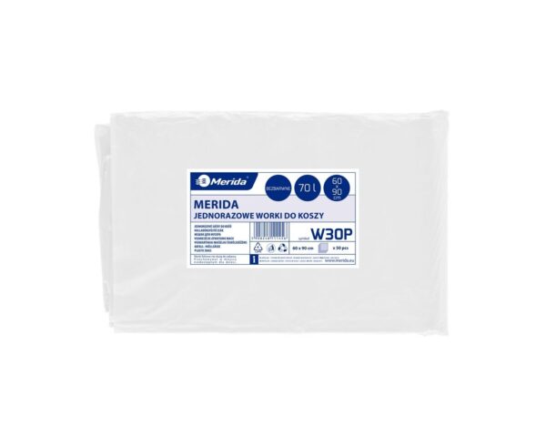 Worki na śmieci MERIDA, 60 x 90 cm, pojemność 70 l, paczka 50 szt., BEZBARWNE, LDPE Worki na śmieci MERIDA, 60 x 90 cm, pojemność 70 l, paczka 50 szt., BEZBARWNE, LDPE