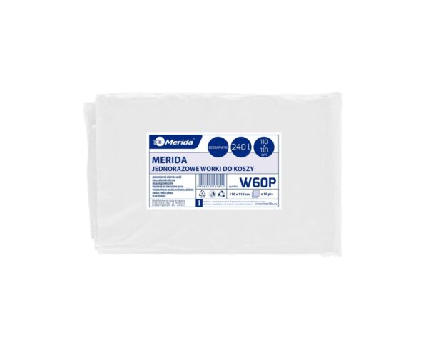 Worki na śmieci MERIDA, 110 x 110 cm, pojemność 240 l, paczka 10 szt., BEZBARWNE, LDPE