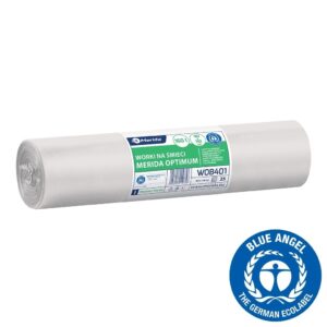 Worki na śmieci 160 l, MERIDA OPTIMUM BLUE ANGEL, białe, 90x110 cm, rolka 25 szt.