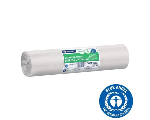 Worki na śmieci 160 l, MERIDA OPTIMUM BLUE ANGEL, białe, 90x110 cm, rolka 25 szt. Worki na śmieci 160 l, MERIDA OPTIMUM BLUE ANGEL, białe, 90x110 cm, rolka 25 szt.