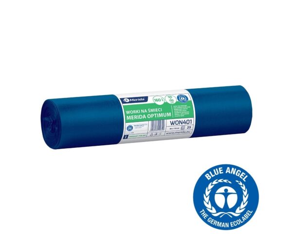 Worki na śmieci 160 l, MERIDA OPTIMUM BLUE ANGEL, niebieskie, 90x110 cm, rolka 25 szt. Worki na śmieci 160 l, MERIDA OPTIMUM BLUE ANGEL, niebieskie, 90x110 cm, rolka 25 szt.
