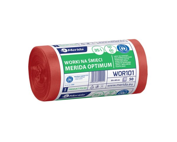 Worki na odpady medyczne 35 l, MERIDA OPTIMUM BLUE ANGEL, czerwone, 50x60, rolka 50 szt. Worki na odpady medyczne 35 l, MERIDA OPTIMUM BLUE ANGEL, czerwone, 50x60, rolka 50 szt.