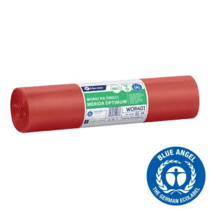 Worki na odpady medyczne 160 l, MERIDA OPTIMUM BLUE ANGEL, czerwone, 90x110, rolka 25 szt.