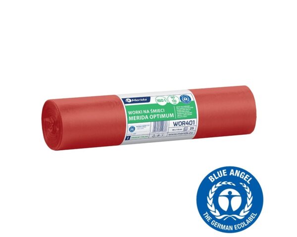 Worki na odpady medyczne 160 l, MERIDA OPTIMUM BLUE ANGEL, czerwone, 90x110, rolka 25 szt. Worki na odpady medyczne 160 l, MERIDA OPTIMUM BLUE ANGEL, czerwone, 90x110, rolka 25 szt.