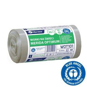 Worki na śmieci 35 l, MERIDA OPTIMUM BLUE ANGEL, bezbarwne, 50x60 cm, rolka 50 szt.