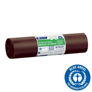 Worki na bioodpady 120 l, MERIDA OPTIMUM BLUE ANGEL, brązowe, 70x110 cm, rolka 50 szt.