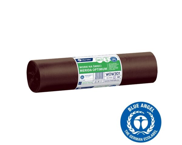 Worki na bioodpady 120 l, MERIDA OPTIMUM BLUE ANGEL, brązowe, 70x110 cm, rolka 50 szt. Worki na bioodpady 120 l, MERIDA OPTIMUM BLUE ANGEL, brązowe, 70x110 cm, rolka 50 szt.