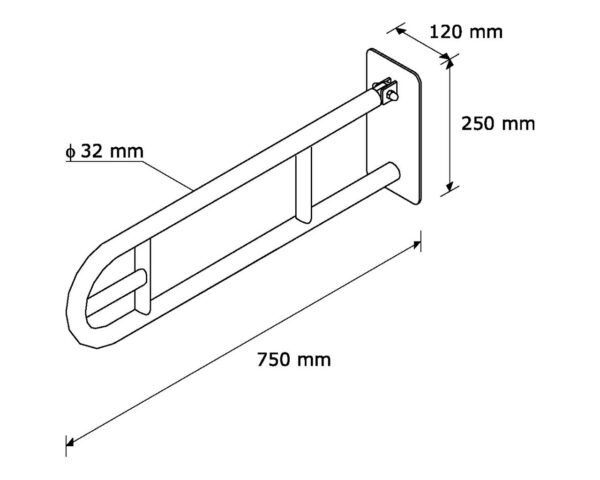 Poręcz uchylna łukowa 750 mm, z uchwytem na papier toaletowy Poręcz uchylna łukowa 750 mm, z uchwytem na papier toaletowy