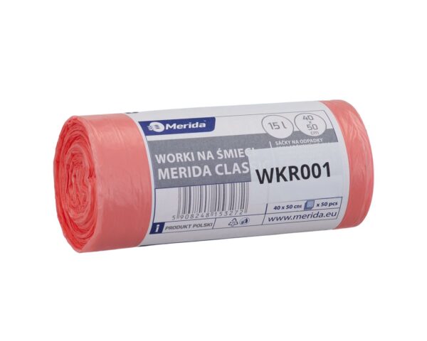 Worki na śmieci do kosza KSM305 15 l, MERIDA, czerwone, 40x50 cm, rolka 50 szt. Worki na śmieci do kosza KSM305 15 l, MERIDA, czerwone, 40x50 cm, rolka 50 szt.