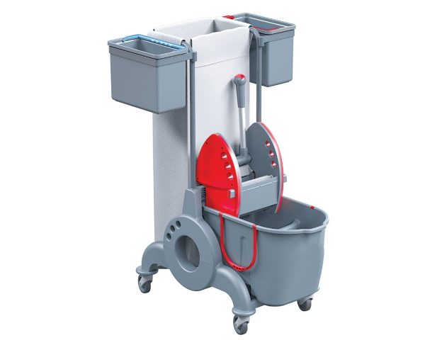 Wózek serwisowy do sprzątania, jednowiadrowy, wiadro dwukomorowe 15 l + 10 l, dwa wiaderka serwisowe 7 l, uchwyt na worek 90 l, worek z tworzywa sztucznego Wózek serwisowy do sprzątania, jednowiadrowy, wiadro dwukomorowe 15 l + 10 l, dwa wiaderka serwisowe 7 l, uchwyt na worek 90 l, worek z tworzywa sztucznego