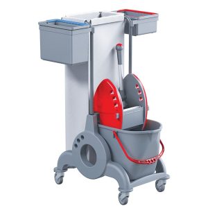 WÓZEK JEDNOWIADROWY GIOTTO TOP WIADRO 15 L, 1 WIADERKO SERWISOWE 7 L, Z KUWETĄ 8 L, Z UCHWYTEM CENTRALNYM Z MOCOWANIEM WORKA, WOREK 90 L Z TWORZYWA SZTUCZNEGO (HFV974), CZERWONA PRASA