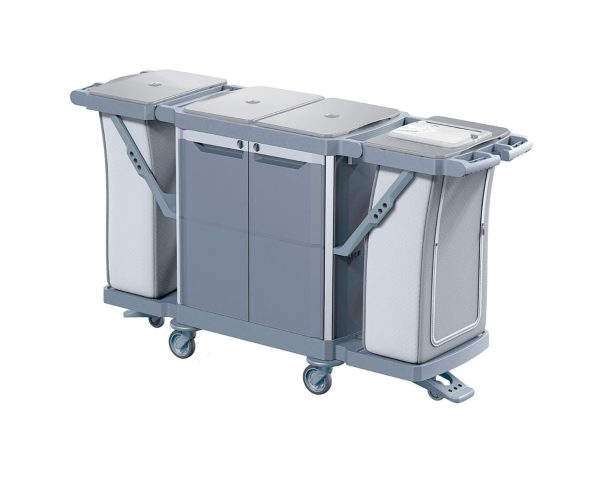 Wózek serwisowy do sprzątania, MERIDA OPERA, 2 x półki wewnętrzne, 2 x uchwyt na worek 120 l z pokrywą Wózek serwisowy do sprzątania, MERIDA OPERA, 2 x półki wewnętrzne, 2 x uchwyt na worek 120 l z pokrywą